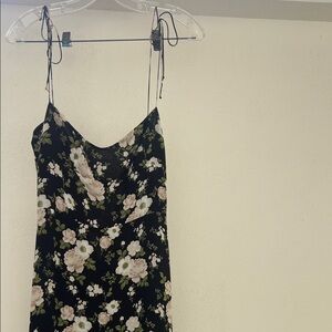 Reformation Black and Green Floral Mesh Dress